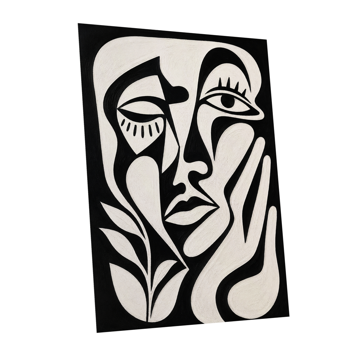 The Quiet Gaze, black, white, beige abstract wall art shown as a unframed poster wall art print