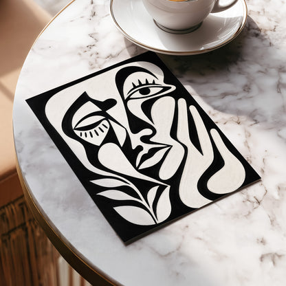 The Quiet Gaze, black, white, beige abstract wall art displayed in a styled interior, gallery view 5