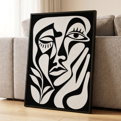 The Quiet Gaze, black, white, beige abstract wall art displayed in a styled interior, gallery view 8
