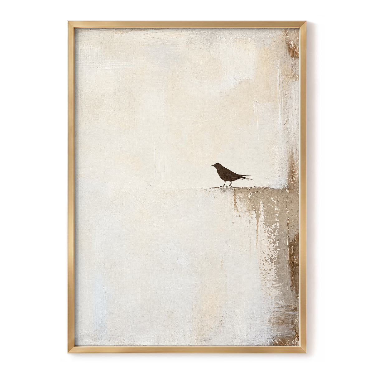 The Quiet Perch, beige, white, gray nature wall art, front artwork view