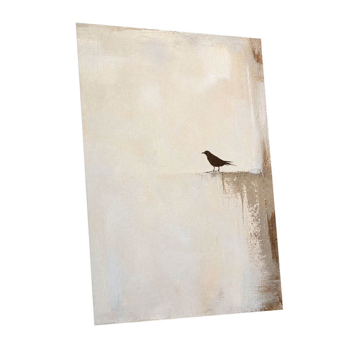 The Quiet Perch, beige, white, gray nature wall art shown as a unframed poster wall art print
