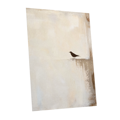 The Quiet Perch, beige, white, gray nature wall art shown as a unframed poster wall art print