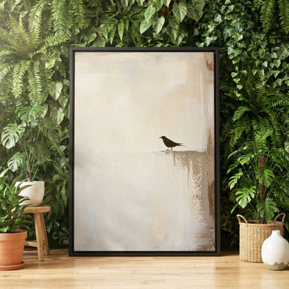 The Quiet Perch, beige, white, gray nature wall art displayed in a styled interior, gallery view 4