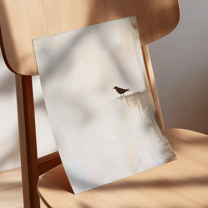 The Quiet Perch, beige, white, gray nature wall art displayed in a styled interior, gallery view 5