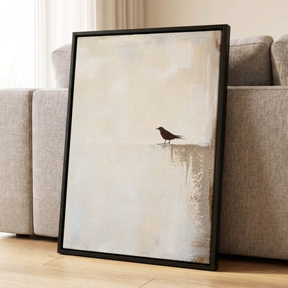 The Quiet Perch, beige, white, gray nature wall art displayed in a styled interior, gallery view 8