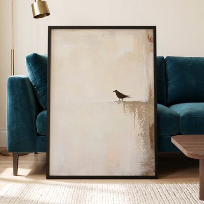 The Quiet Perch, beige, white, gray nature wall art displayed in a styled interior, gallery view 9