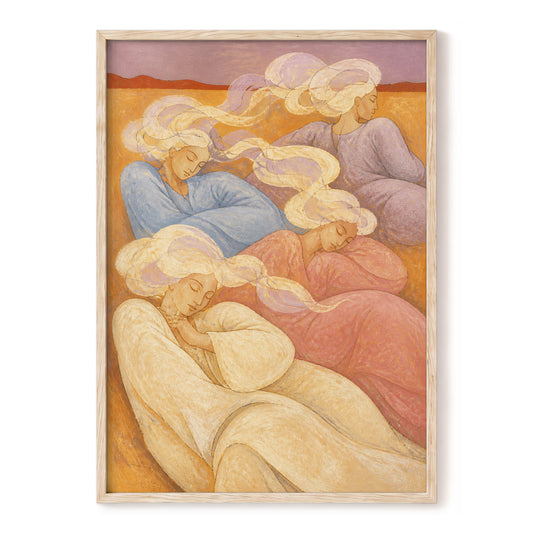 The Quiet Quartet, beige, pink, blue abstract wall art, front artwork view