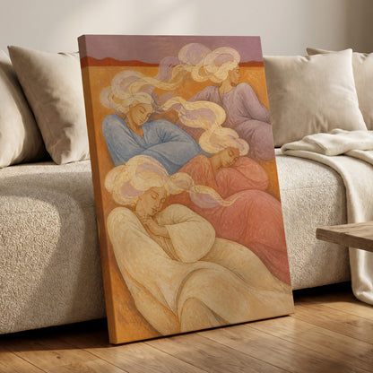 The Quiet Quartet, beige, pink, blue abstract wall art displayed in a styled interior, gallery view 3
