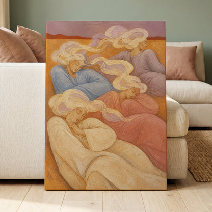 The Quiet Quartet, beige, pink, blue abstract wall art displayed in a styled interior, gallery view 7