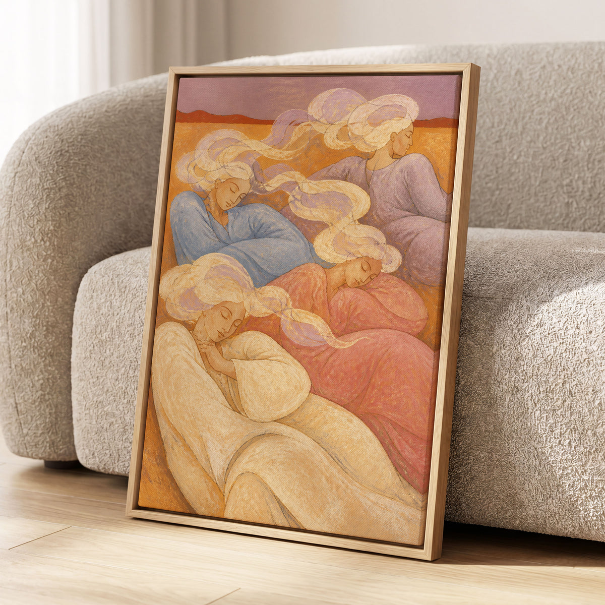 The Quiet Quartet, beige, pink, blue abstract wall art displayed in a styled interior, gallery view 8