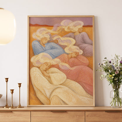 The Quiet Quartet, beige, pink, blue abstract wall art displayed in a styled interior, gallery view 9