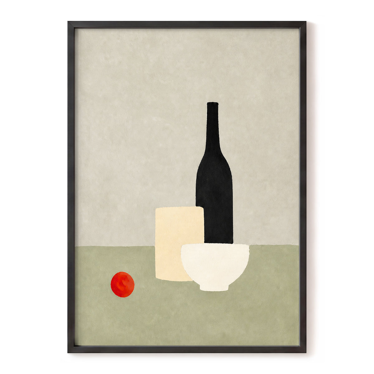 The Quiet Table, beige, green, black minimalist wall art, front artwork view