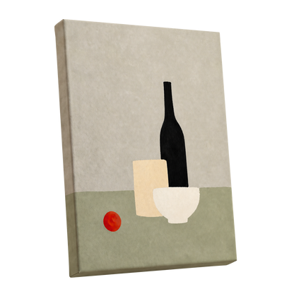 The Quiet Table, beige, green, black minimalist wall art shown as a stretched canvas wall art