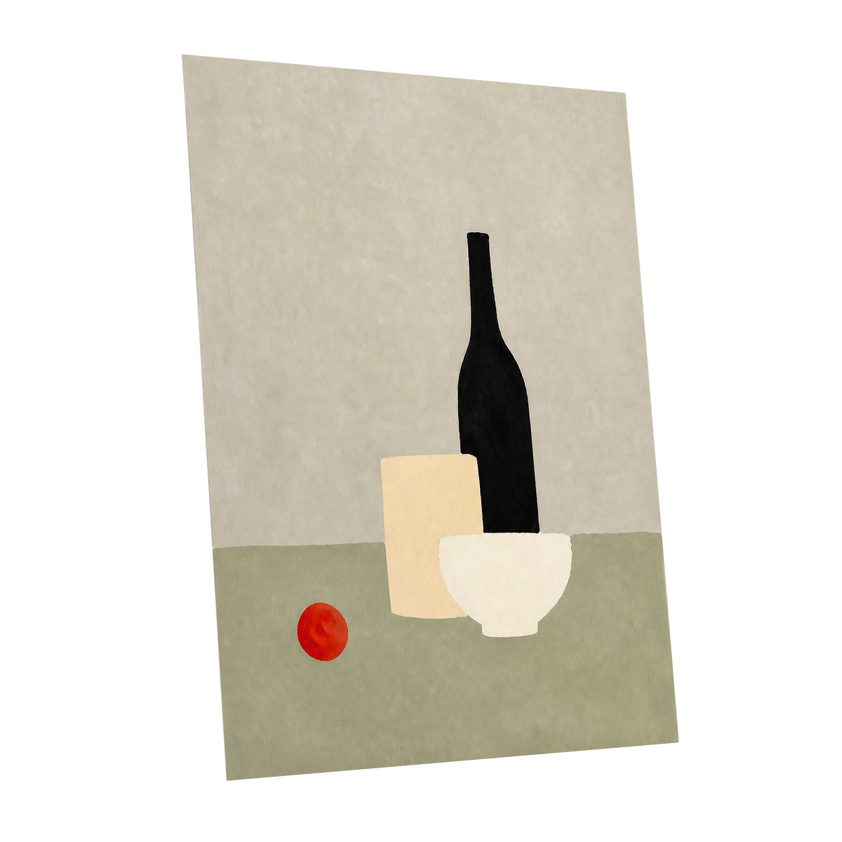 The Quiet Table, beige, green, black minimalist wall art shown as a unframed poster wall art print