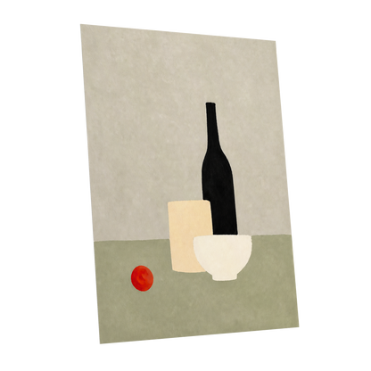 The Quiet Table, beige, green, black minimalist wall art shown as a unframed poster wall art print