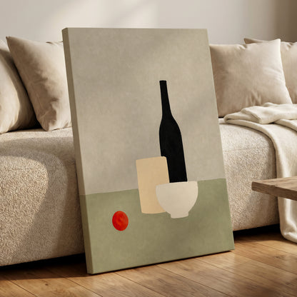 The Quiet Table, beige, green, black minimalist wall art displayed in a styled interior, gallery view 3