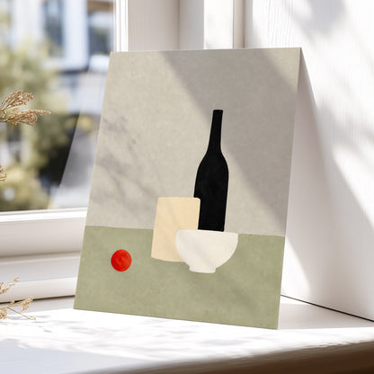 The Quiet Table, beige, green, black minimalist wall art displayed in a styled interior, gallery view 5