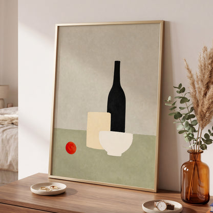 The Quiet Table, beige, green, black minimalist wall art displayed in a styled interior, gallery view 6