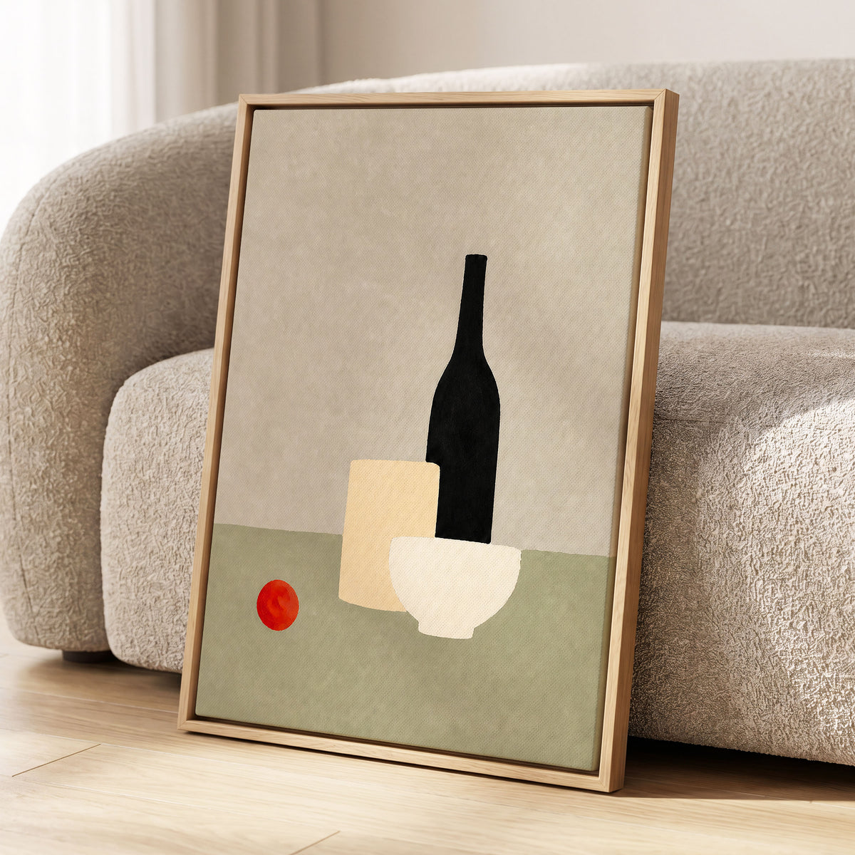 The Quiet Table, beige, green, black minimalist wall art displayed in a styled interior, gallery view 8