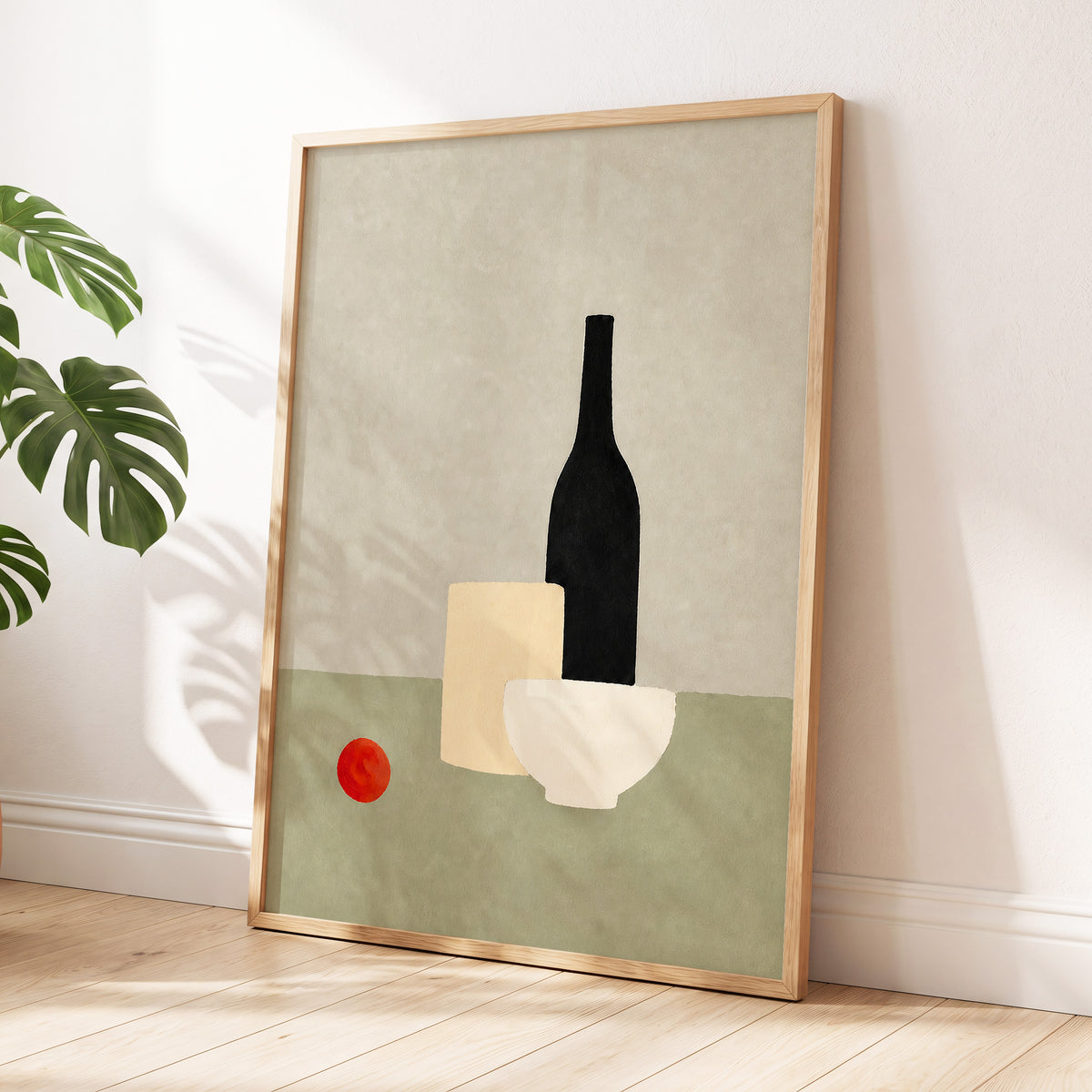 The Quiet Table, beige, green, black minimalist wall art displayed in a styled interior, gallery view 9