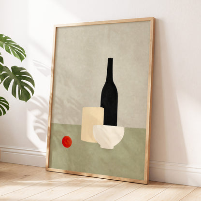 The Quiet Table, beige, green, black minimalist wall art displayed in a styled interior, gallery view 9
