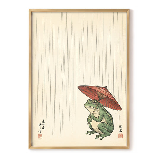 The Rainkeeper, beige, green, red nature wall art, front artwork view