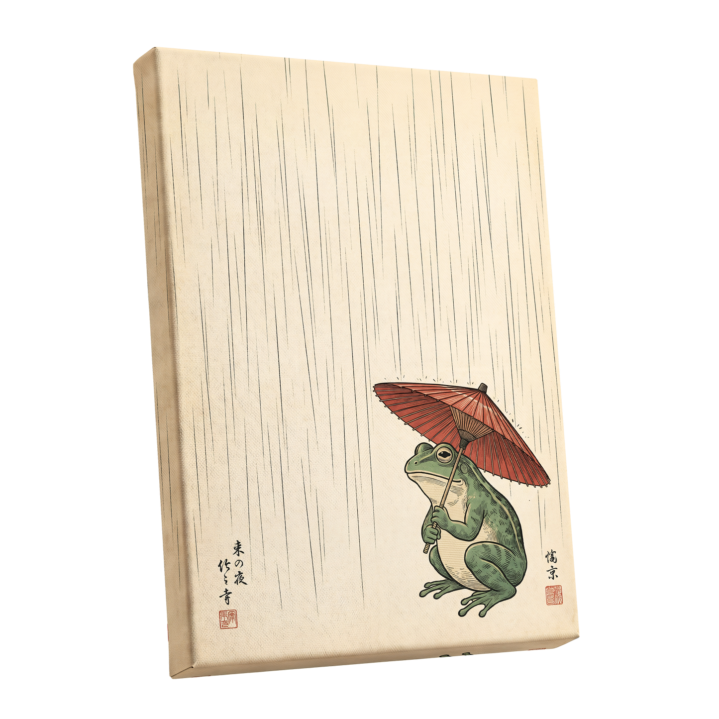 The Rainkeeper, beige, green, red nature wall art shown as a stretched canvas wall art