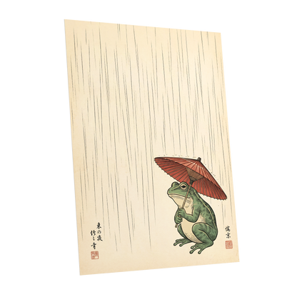 The Rainkeeper, beige, green, red nature wall art shown as a unframed poster wall art print