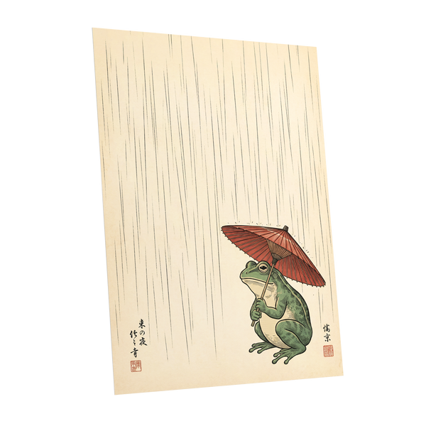 The Rainkeeper, beige, green, red nature wall art shown as a unframed poster wall art print