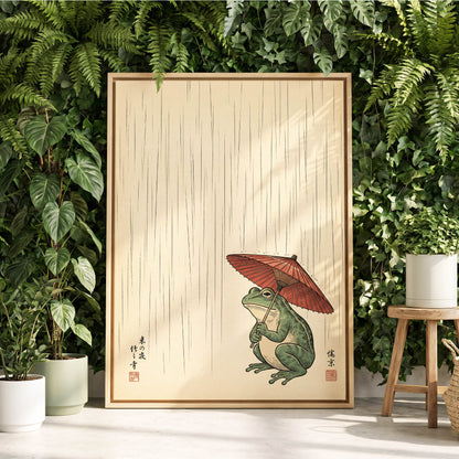 The Rainkeeper, beige, green, red nature wall art displayed in a styled interior, gallery view 4