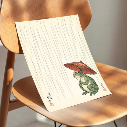 The Rainkeeper, beige, green, red nature wall art displayed in a styled interior, gallery view 5