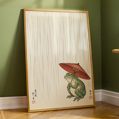 The Rainkeeper, beige, green, red nature wall art displayed in a styled interior, gallery view 6