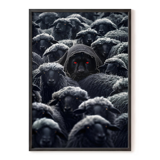 The Red-Eyed Outlier, black, gray, red nature wall art, front artwork view