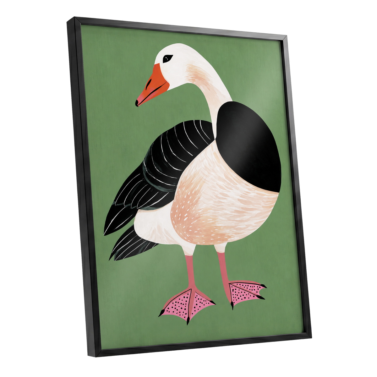 The Sage Goose, green, black, white nature wall art shown as a black framed poster wall art print
