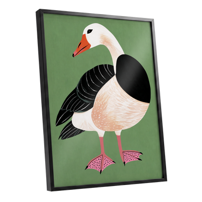 The Sage Goose, green, black, white nature wall art shown as a black framed poster wall art print