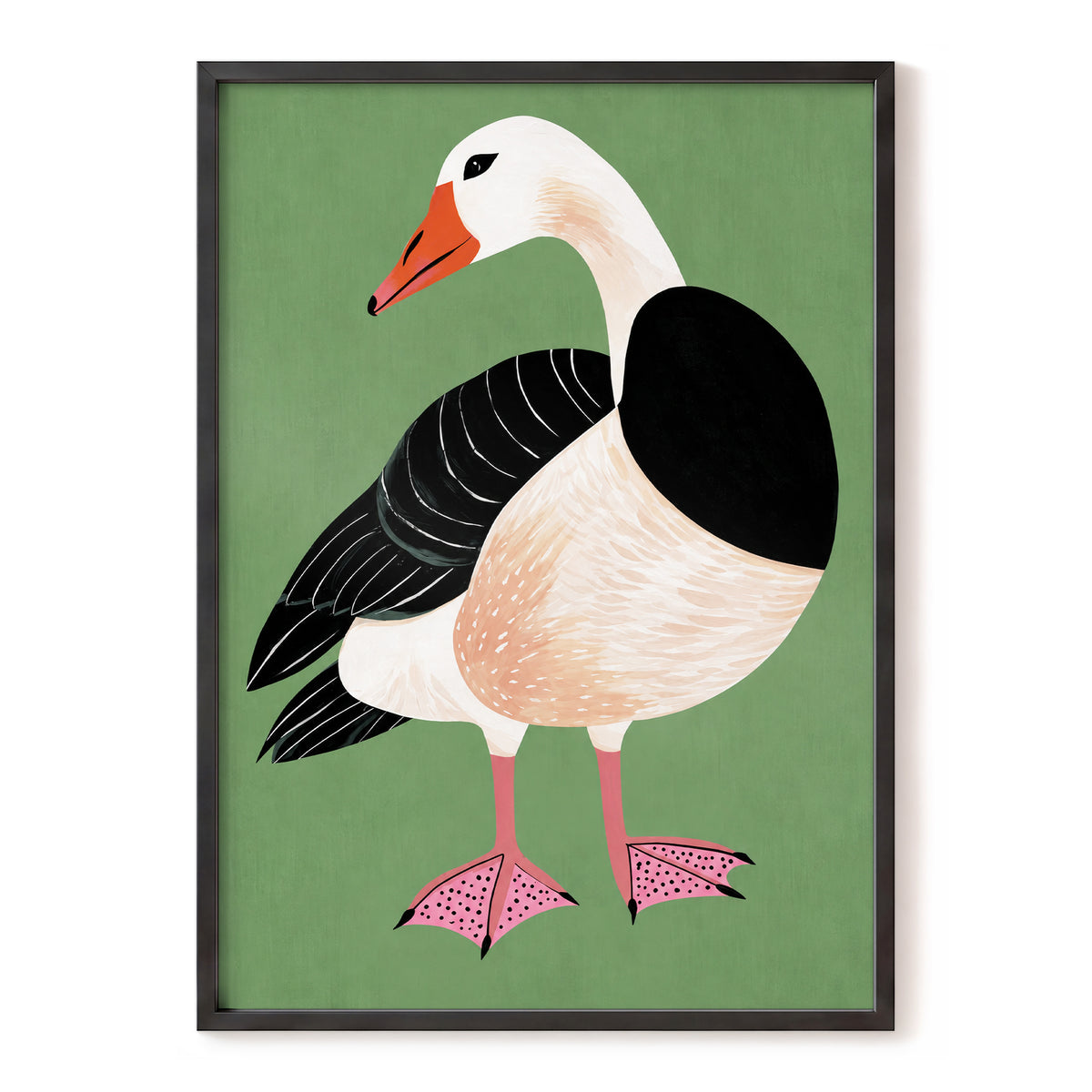 The Sage Goose, green, black, white nature wall art, front artwork view