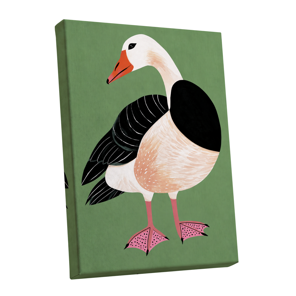 The Sage Goose, green, black, white nature wall art shown as a stretched canvas wall art