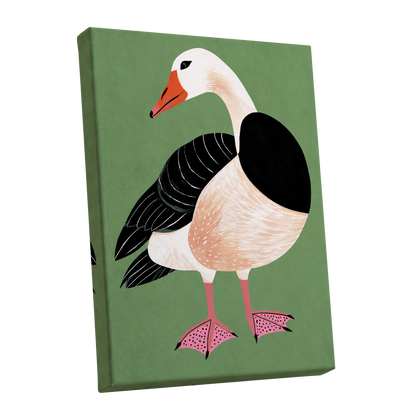 The Sage Goose, green, black, white nature wall art shown as a stretched canvas wall art