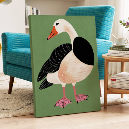 The Sage Goose, green, black, white nature wall art displayed in a styled interior, gallery view 3