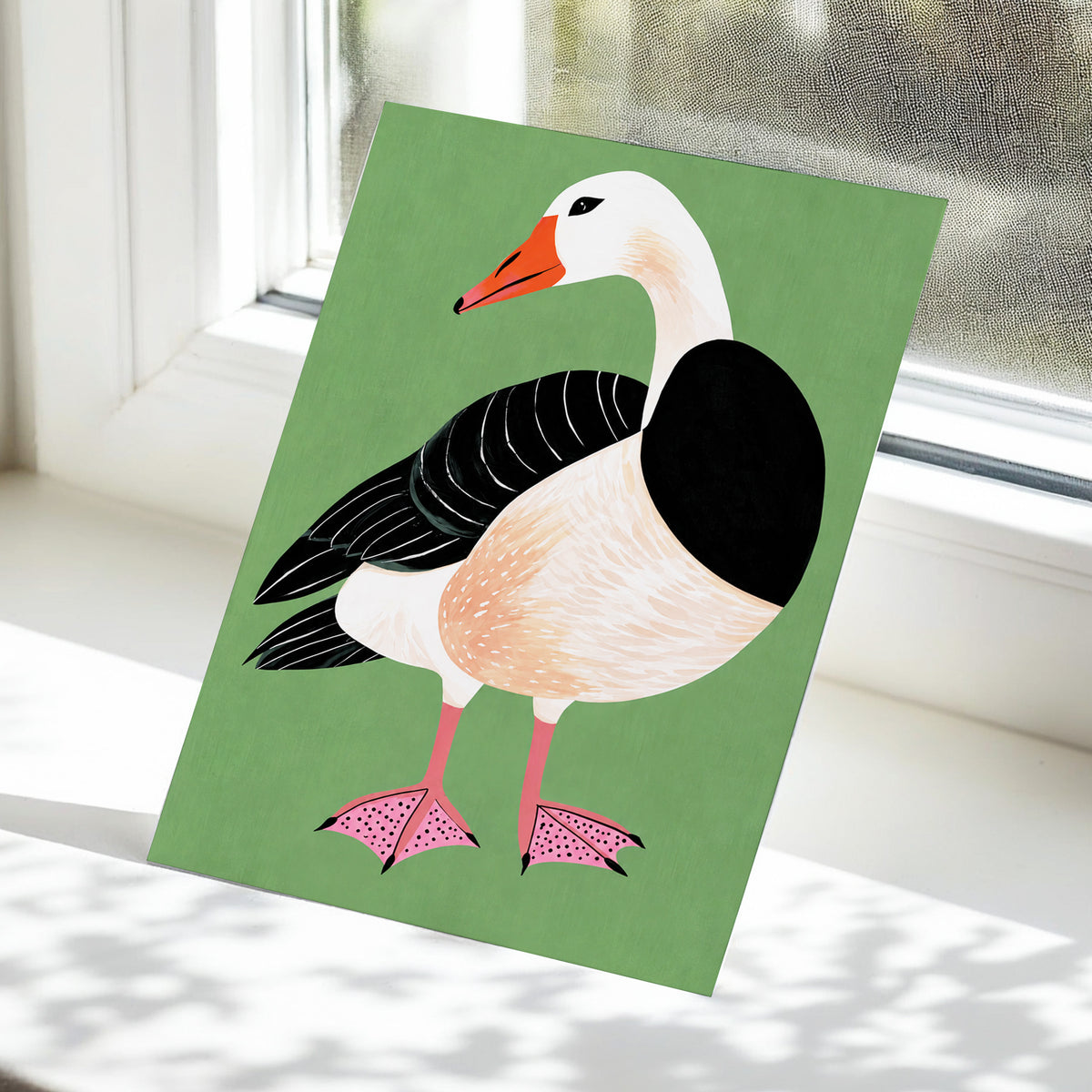 The Sage Goose, green, black, white nature wall art displayed in a styled interior, gallery view 5