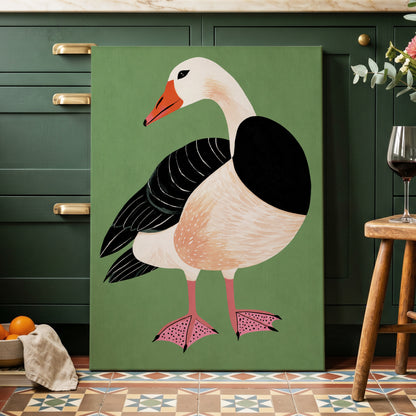 The Sage Goose, green, black, white nature wall art displayed in a styled interior, gallery view 7
