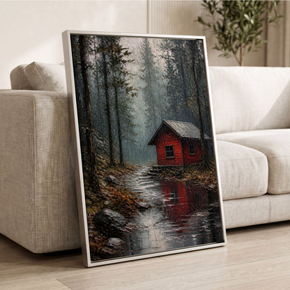 The Scarlet Hideaway, gray, black, red nature wall art displayed in a styled interior, gallery view 2