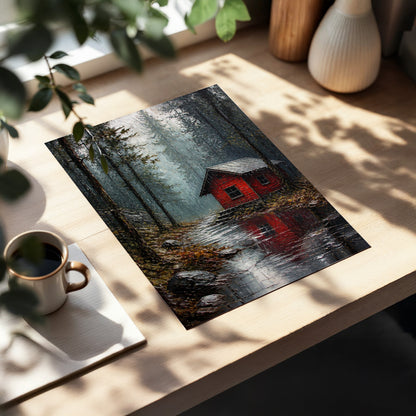 The Scarlet Hideaway, gray, black, red nature wall art displayed in a styled interior, gallery view 3