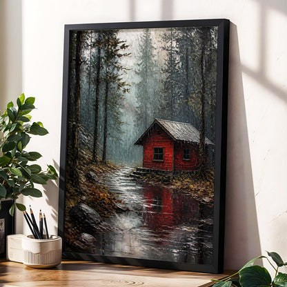 The Scarlet Hideaway, gray, black, red nature wall art displayed in a styled interior, gallery view 5
