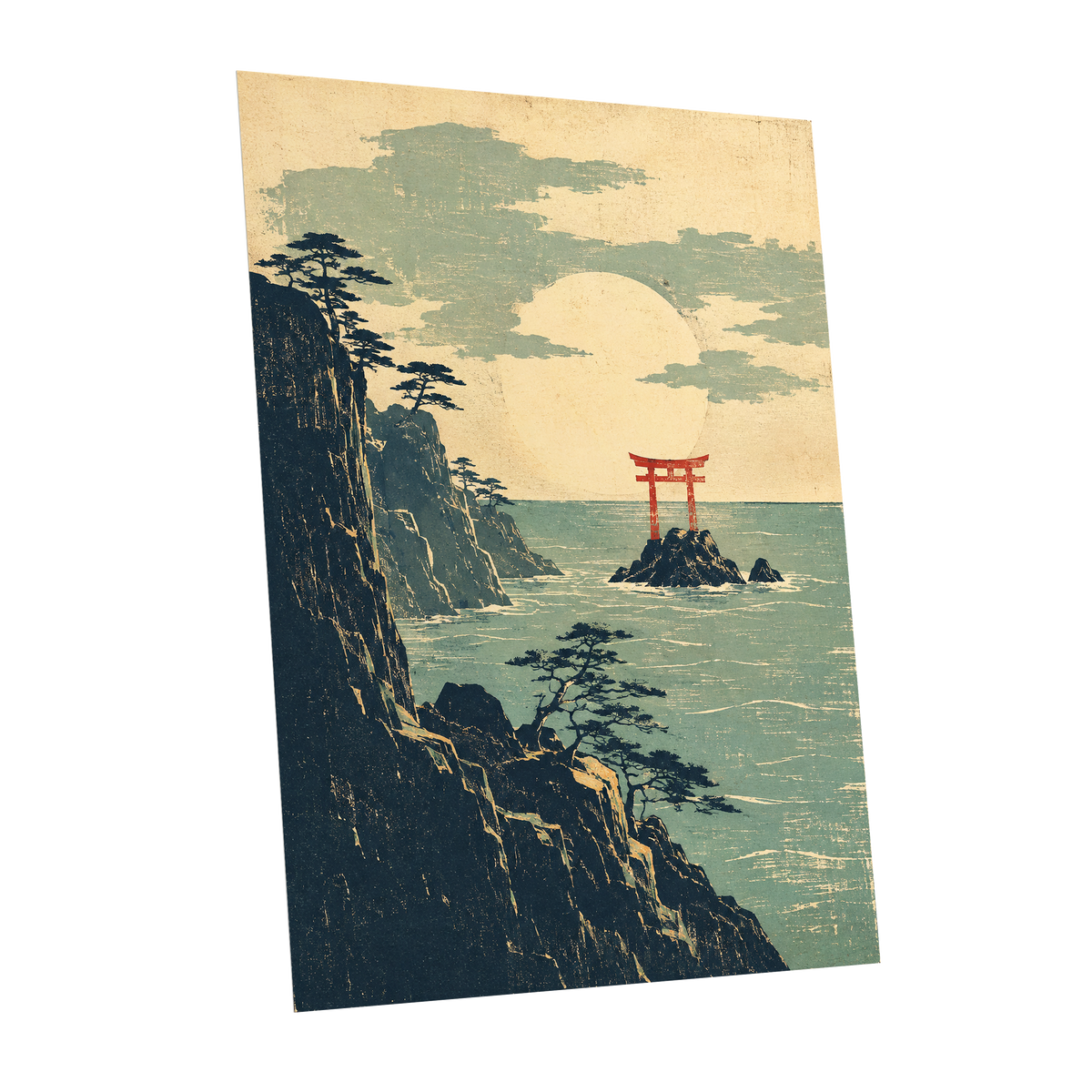 The Scarlet Sea Gate, beige, green, blue nature wall art shown as a unframed poster wall art print