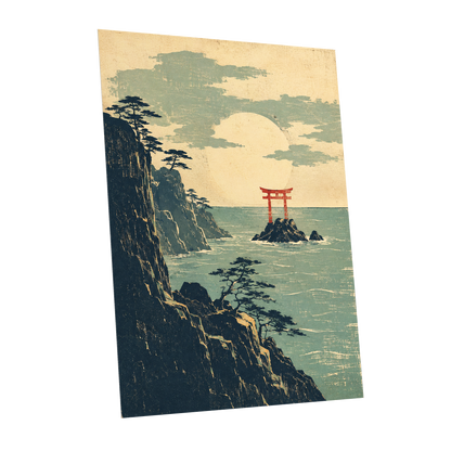 The Scarlet Sea Gate, beige, green, blue nature wall art shown as a unframed poster wall art print