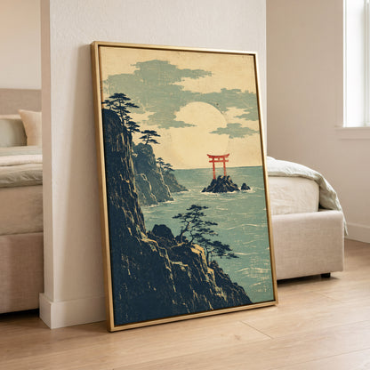The Scarlet Sea Gate, beige, green, blue nature wall art displayed in a styled interior, gallery view 4