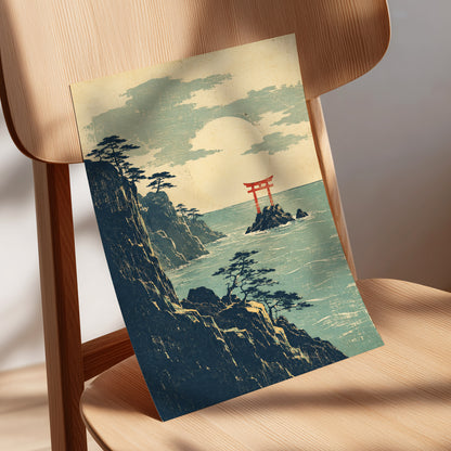 The Scarlet Sea Gate, beige, green, blue nature wall art displayed in a styled interior, gallery view 5