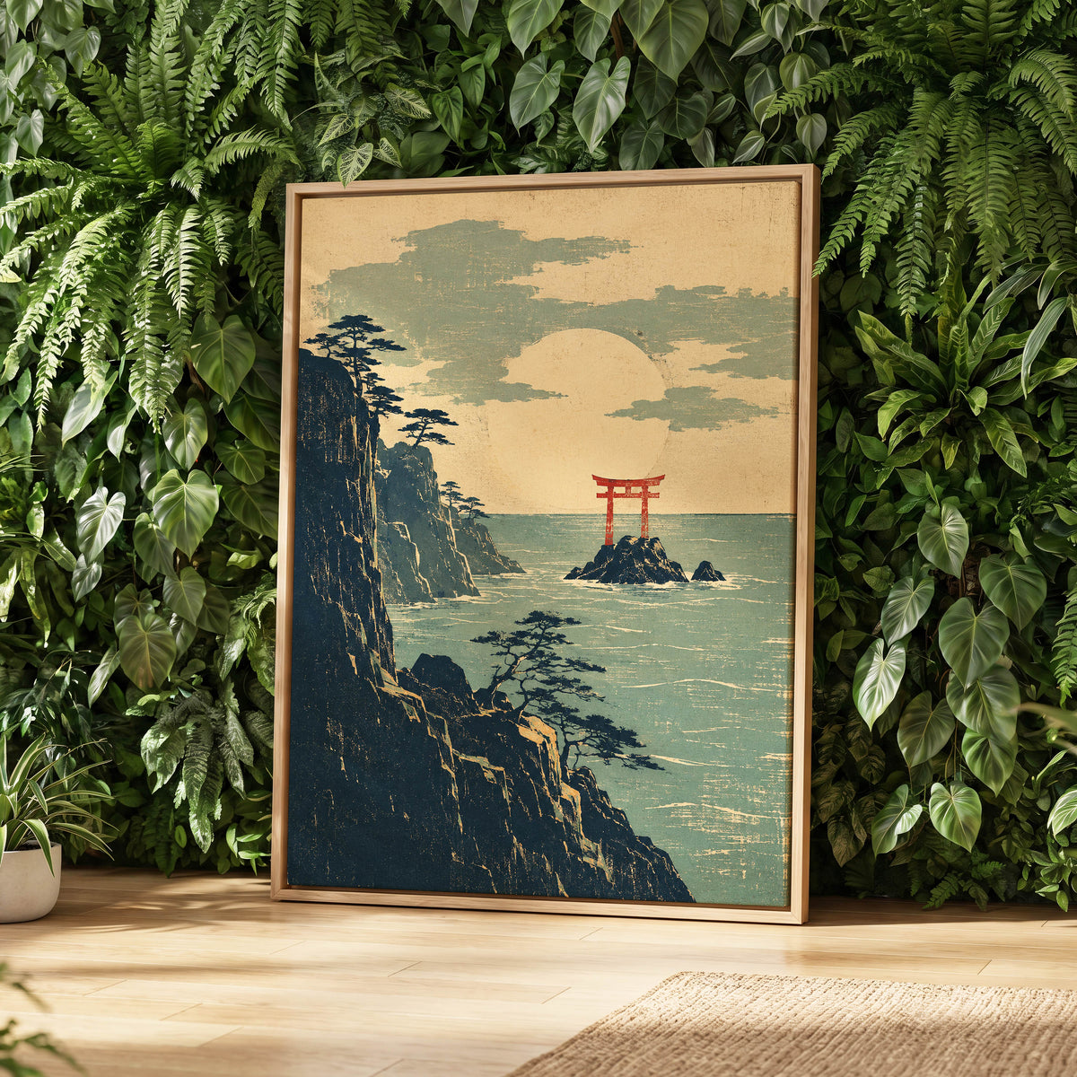 The Scarlet Sea Gate, beige, green, blue nature wall art displayed in a styled interior, gallery view 8