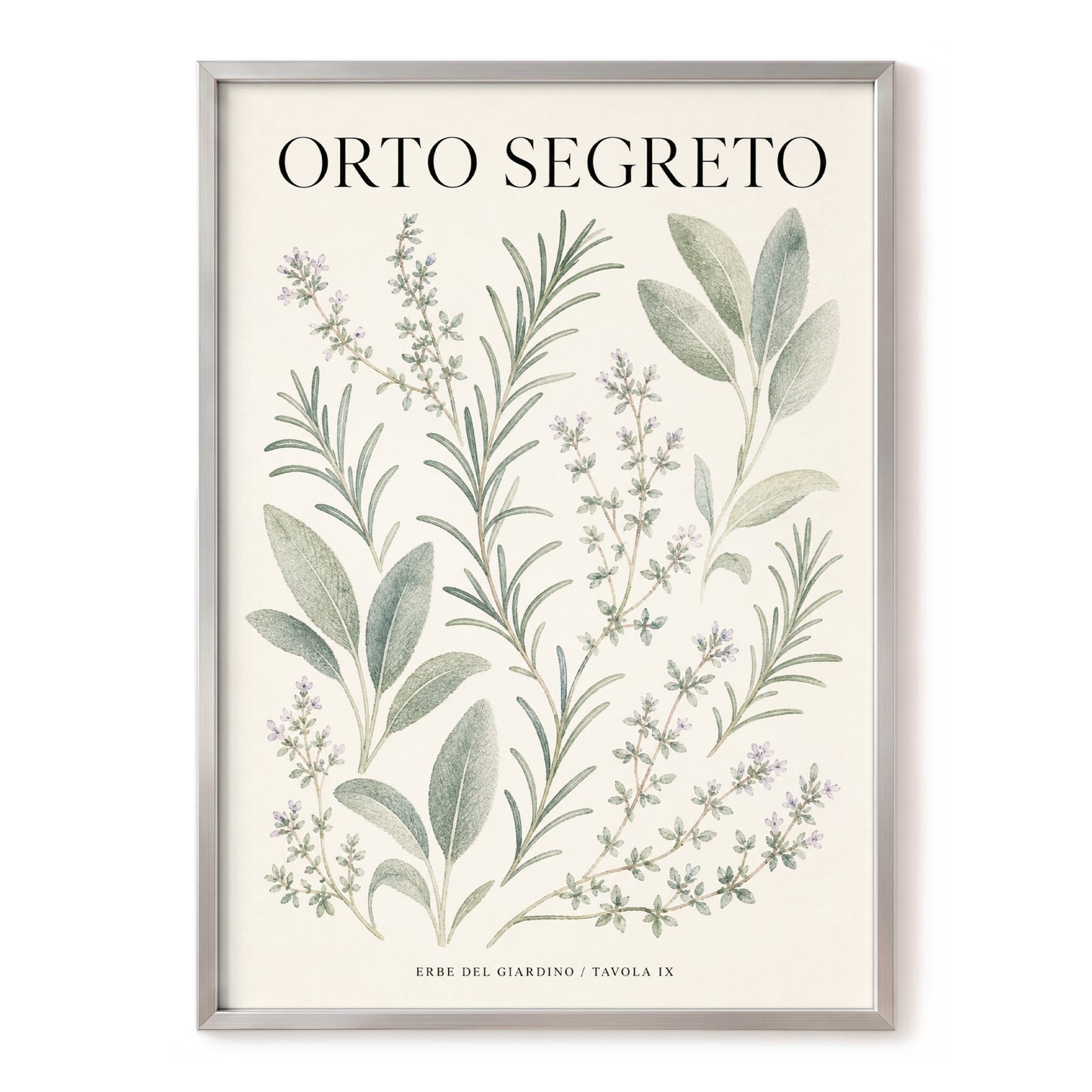 The Secret Herb Garden, green, beige, black nature wall art, front artwork view